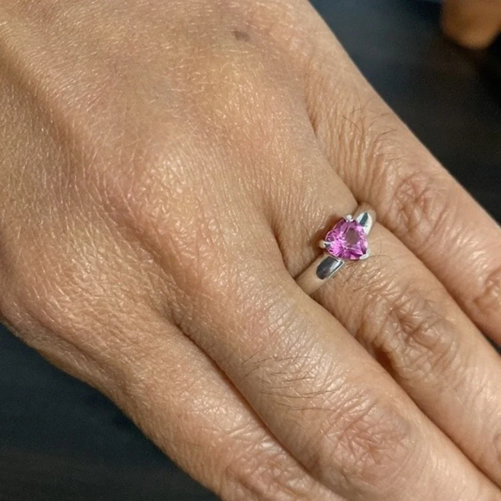 Sterling Silver Heart Pink Topaz Ring Size 6.75 - Picture 8 of 9